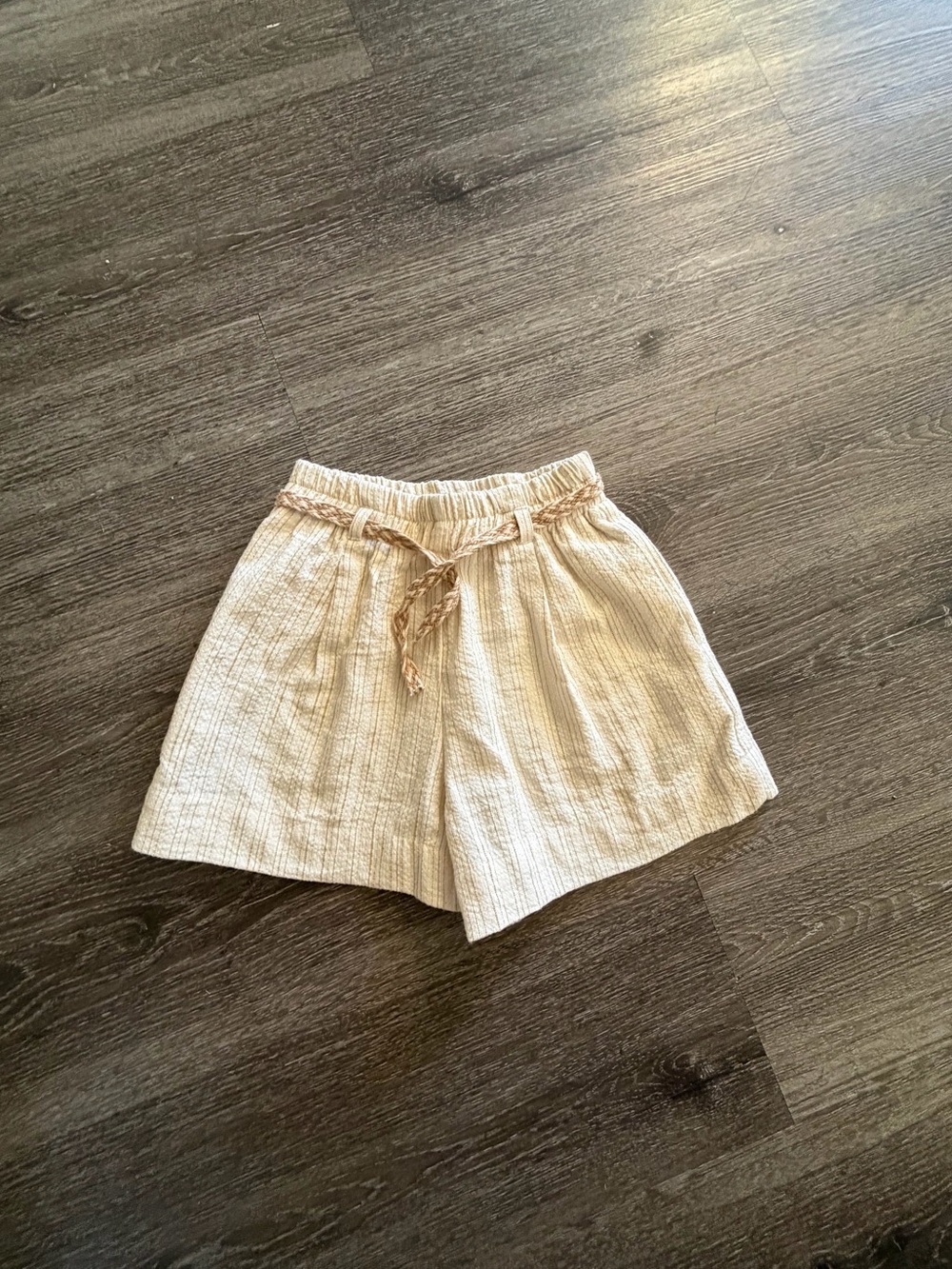 Zara Cream Textured Drawstring Shorts
